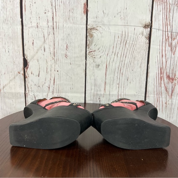 JEFFREY CAMPBELL CONTAIN Studded Black leather heelless platform sandals 7 EUC - Picture 6 of 17